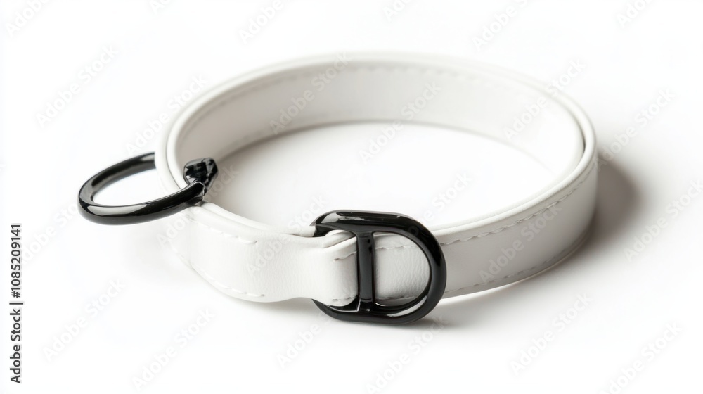 Minimal white dog collar with plastic clasp and ring, isolated on a blank white background Minimal white dog collar with plastic clasp and ring, isolated on a blank white background