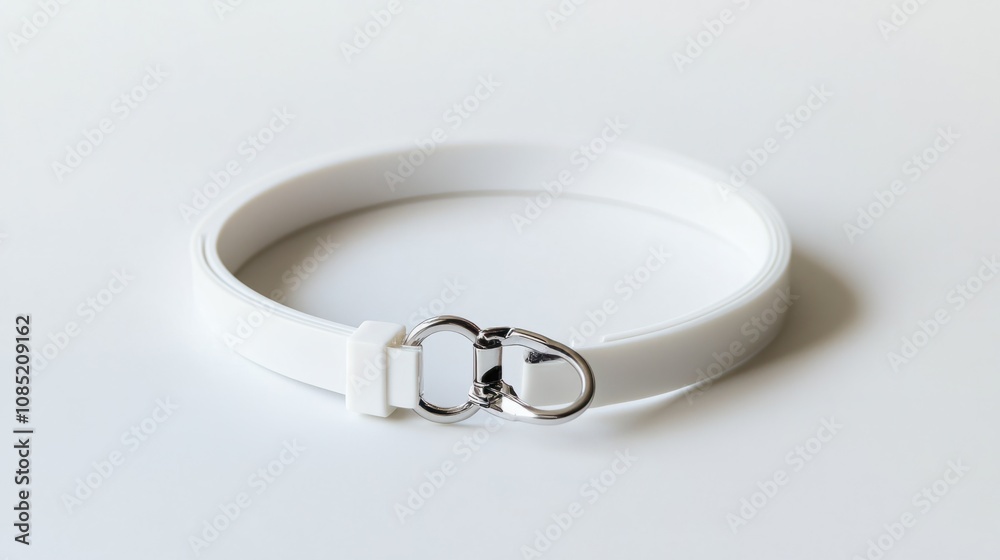 Minimal white dog collar with plastic clasp and ring, isolated on a blank white background Minimal white dog collar with plastic clasp and ring, isolated on a blank white background