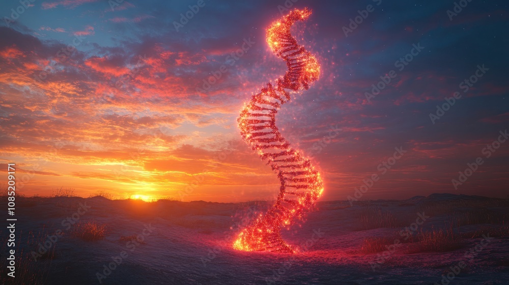 Fiery DNA helix at sunset. Fiery DNA helix at sunset.