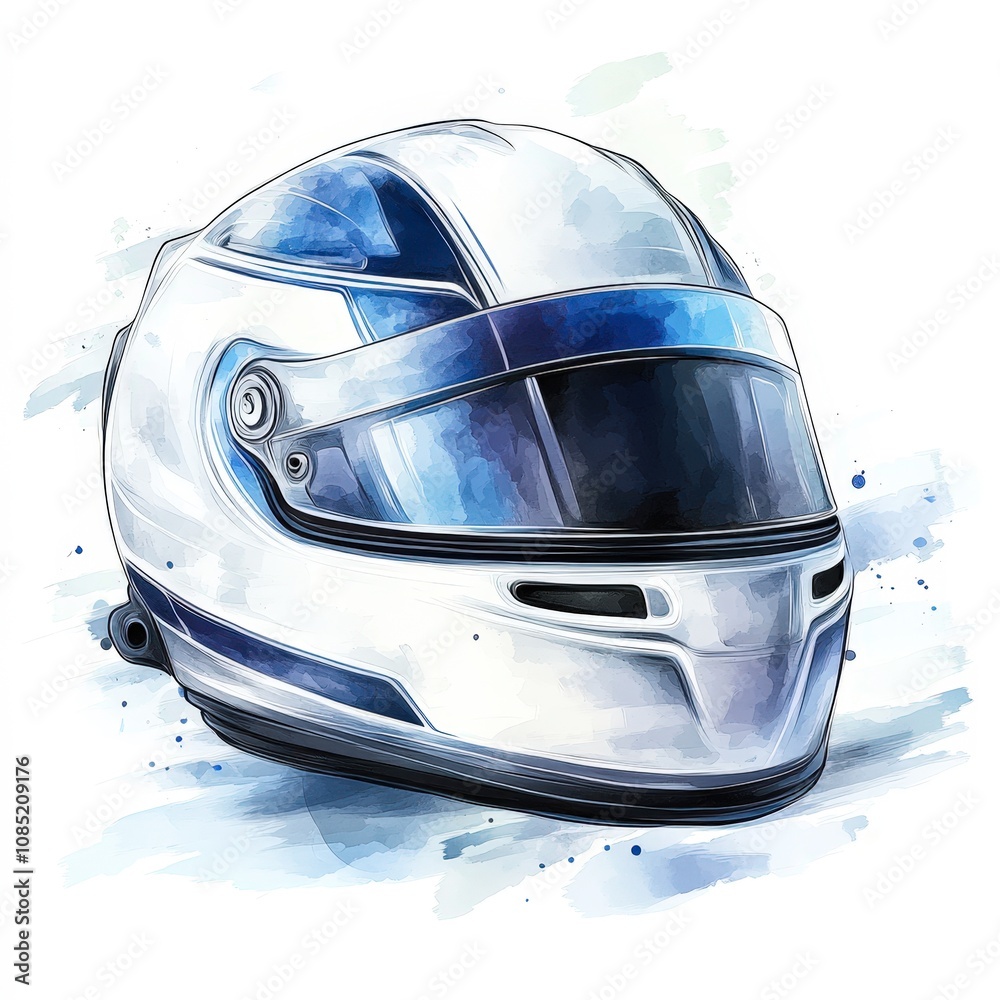 Fototapeta premium A sleek racing helmet with a glossy finish and modern design, perfect for automotive-related projects, advertisements, or articles focusing on motorsports, safety gear, and racing culture,