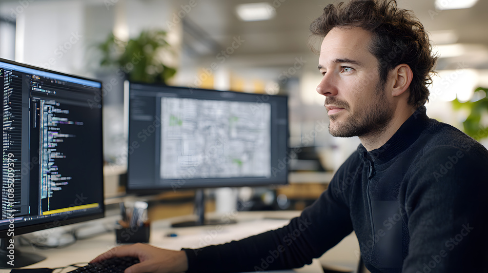Electrician optimizing lighting design for low-energy consumption in offices. Electrician optimizing lighting design for low-energy consumption in offices.