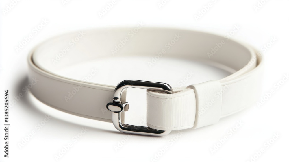 Plain white collar with plastic buckle and ring, isolated on a clean white background