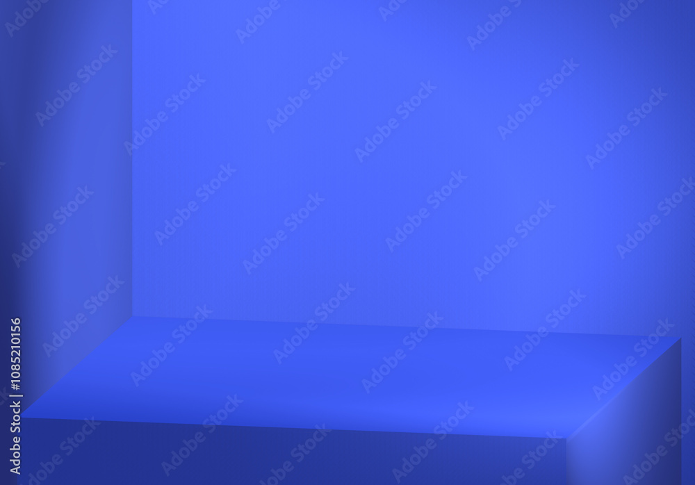 Podium product display or Empty room interior design square stage minimal scene,  Display plinths. Stand. blue color. 3d Render