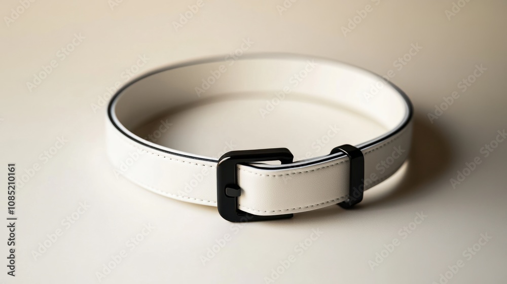 Simple and sleek white dog collar with black buckle, blank design for branding mockup