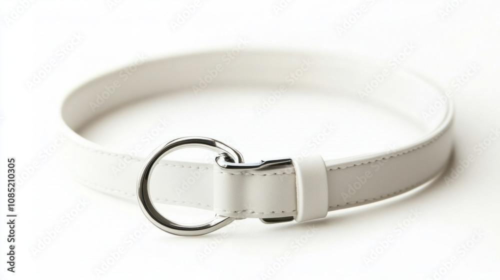 Simple white collar with plastic buckle and ring, isolated on a white background