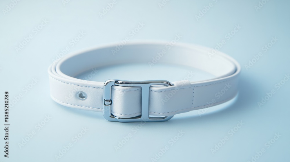 White dog collar mockup with adjustable plastic buckle, perfect for branding on a clean background White dog collar mockup with adjustable plastic buckle, perfect for branding on a clean background