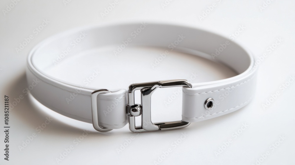 White dog collar with adjustable plastic buckle, isolated for easy customization White dog collar with adjustable plastic buckle, isolated for easy customization