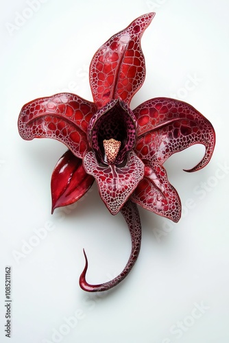 Red orchid with unique veined petals. photo