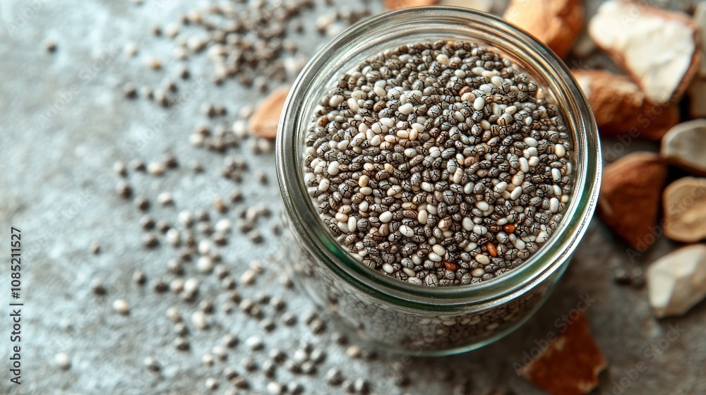 Close Up of Chia Seeds in Jar Close Up of Chia Seeds in Jar
