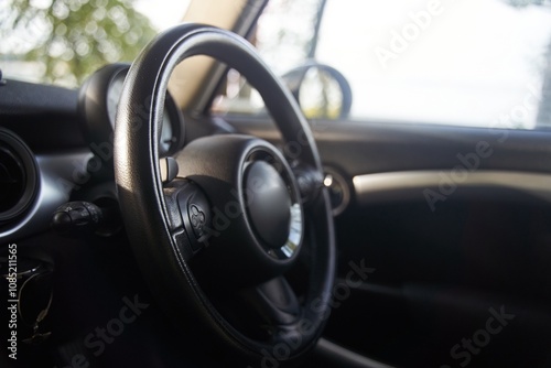 Obraz na płótnie The steering wheel in the car. Torpedo in the car. High-quality photo w salonie