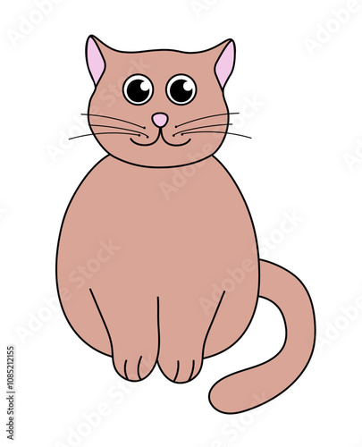 Brown cute cat. Vector flat illustration.