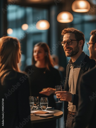Managers enjoying drinks at after work networking event