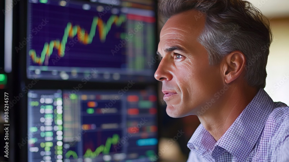 Professional Man Reviewing Stock Market Trends