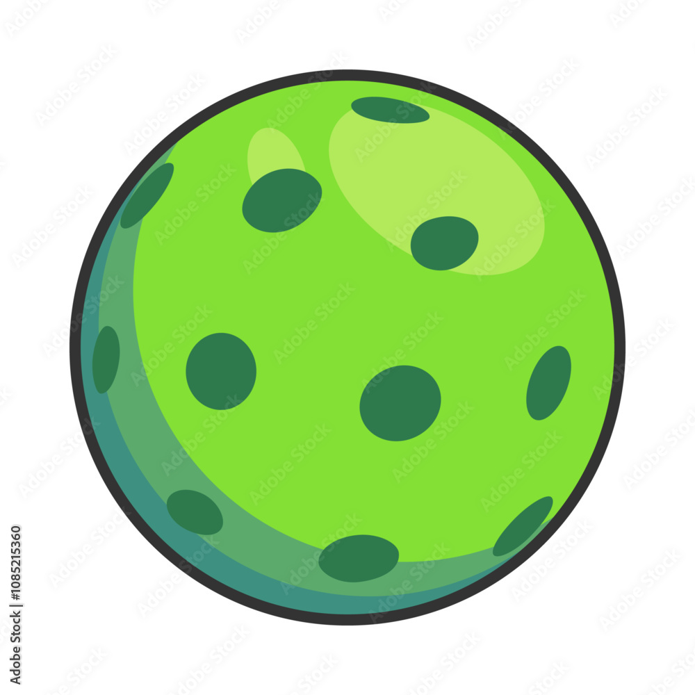 A green pickleball with black outline and green spots A green pickleball with black outline and green spots
