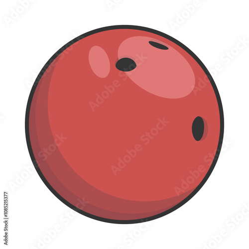 A cartoon red bowling ball with three holes and a dark grey outline