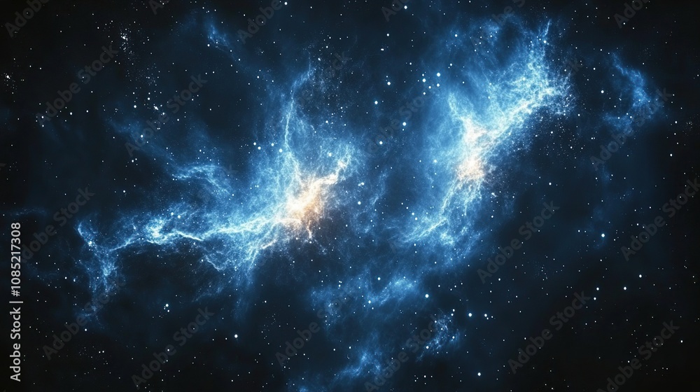 Obraz premium A stunning cosmic scene depicting vibrant blue and orange nebulae in deep space.