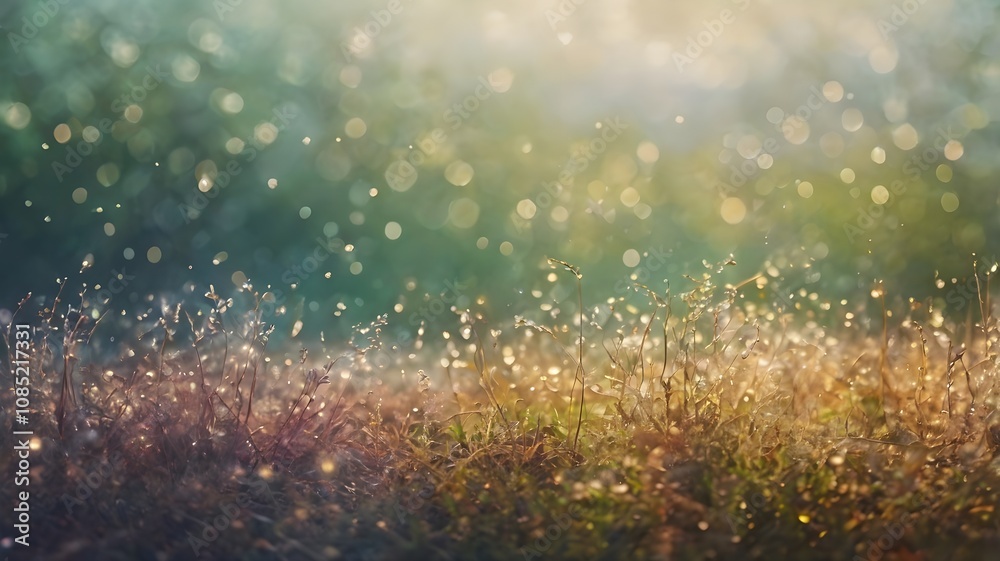 Serene Abstract Nature Background with Golden Bokeh and Grass Serene Abstract Nature Background with Golden Bokeh and Grass