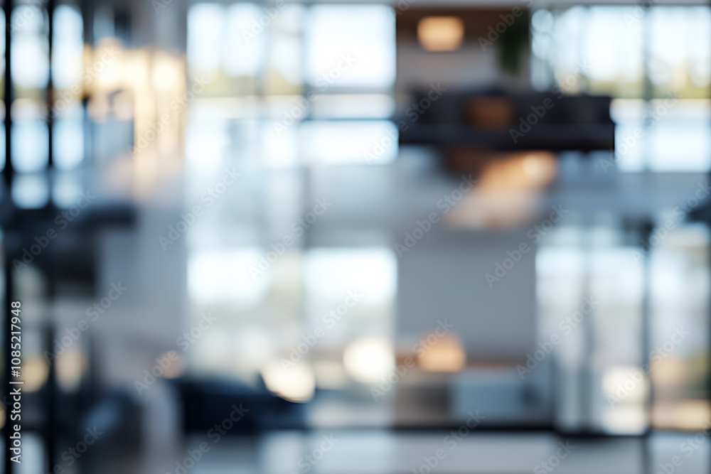 Blurred Glass Window Reflecting Modern Corporate Office Interior Design Blurred Glass Window Reflecting Modern Corporate Office Interior Design