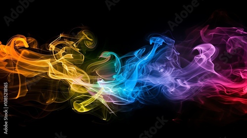 A vibrant swirl of colorful smoke against a black background, creating an abstract and artistic visual effect.