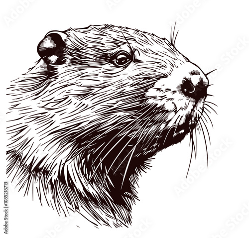 Engrave beaver illustration in vintage hand drawing style beavers