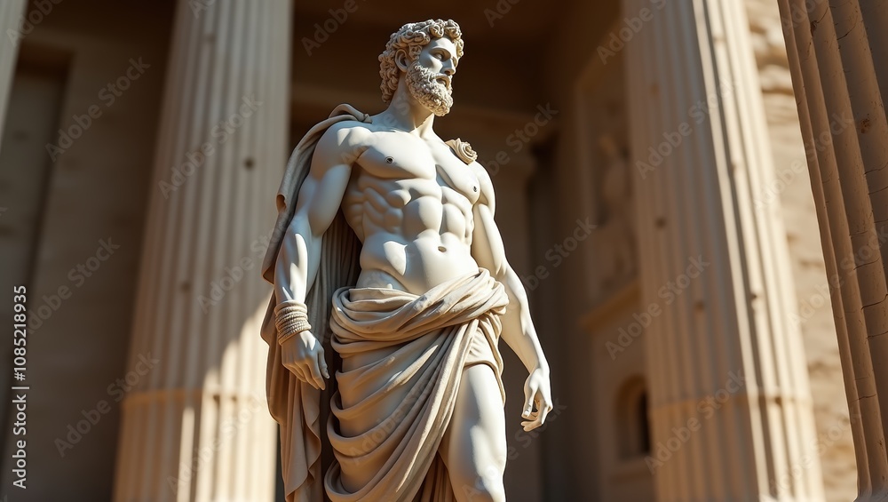 Obraz premium Majestic Marble Statue of a Greek God in Ancient Ruins
