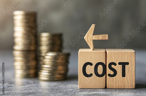 Wooden cubes display the word COST