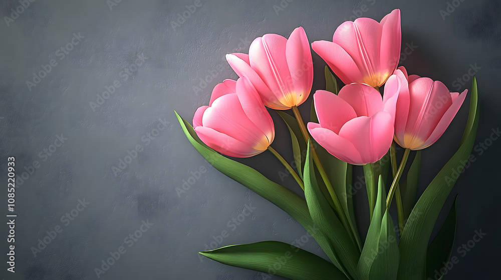 Pink Tulips on Grey Background Pink Tulips on Grey Background