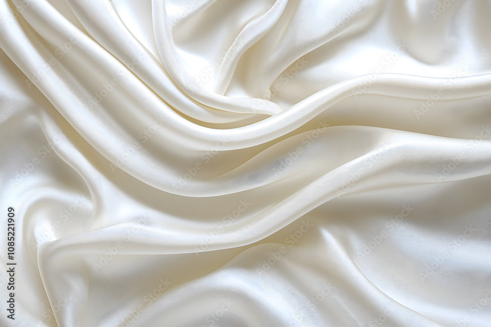 Fototapeta premium Shiny creamy white velvet, silk or chiffon fabric arranged in a embossed pattern reflecting light beautifully, suitable for use as a background or wallpaper. 