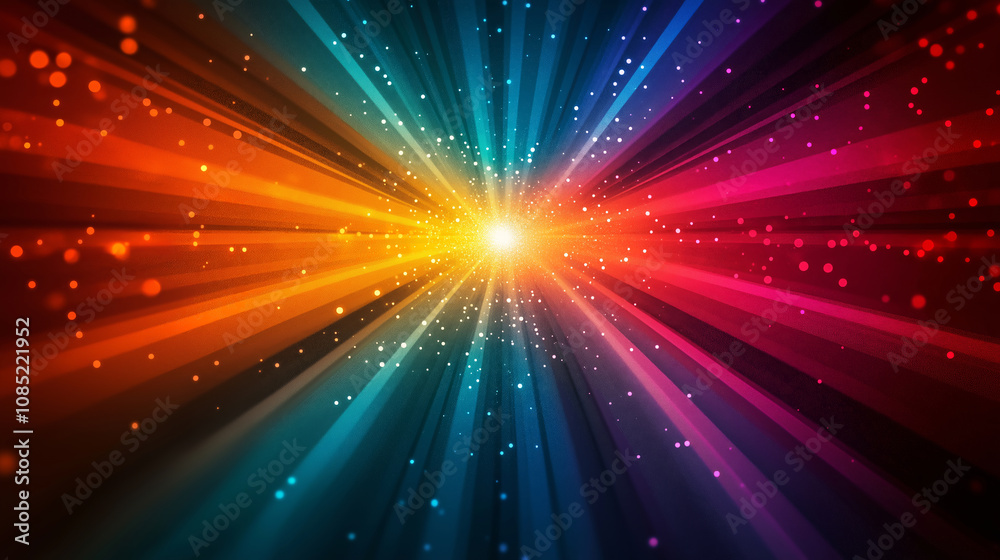 Multi-colored light radiates from the center Multi-colored light radiates from the center