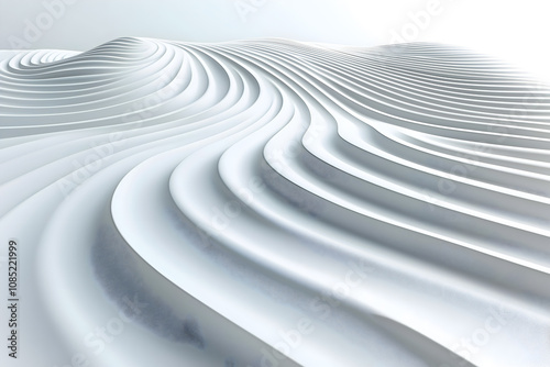 White background image of a wavy, layered, three-dimensional staircase shape.