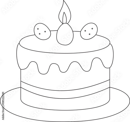 Continuous line drawing of wedding cake with two Swans . Single one line art piece of sweet food dessert