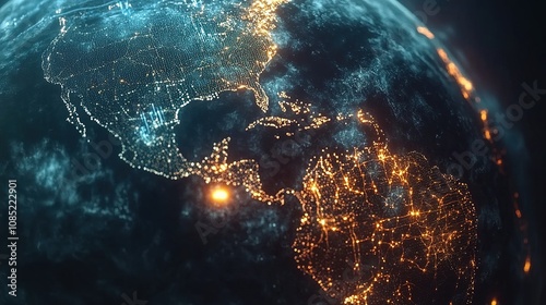 Stunning Satellite View of Earth at Night with Illuminated Cities and Natural Landscapes Captured in a High-Quality Image for Global Awareness and Environmental Appreciation