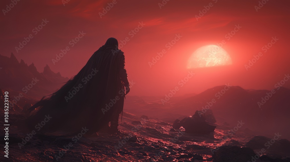 Triumph of the Warrior - A Dark Fantasy 3D Render of Victory and Defeat in Crimson Sunset Illuminated Landscape Triumph of the Warrior - A Dark Fantasy 3D Render of Victory and Defeat in Crimson Sunset Illuminated Landscape