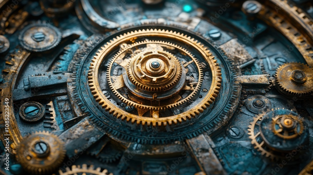 Obraz premium Intricate gold and steel gears mechanism.