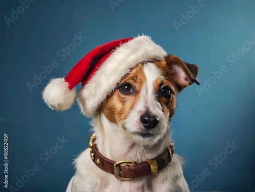 Jack Russell Terrier in a Christmas hat