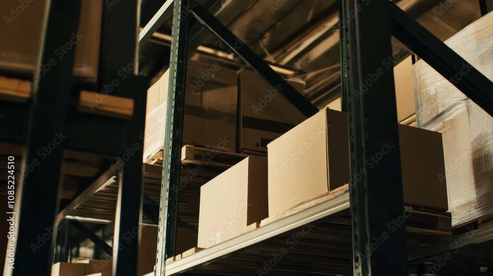 Stacked Cardboard Boxes in Storehouse Interior Stacked Cardboard Boxes in Storehouse Interior