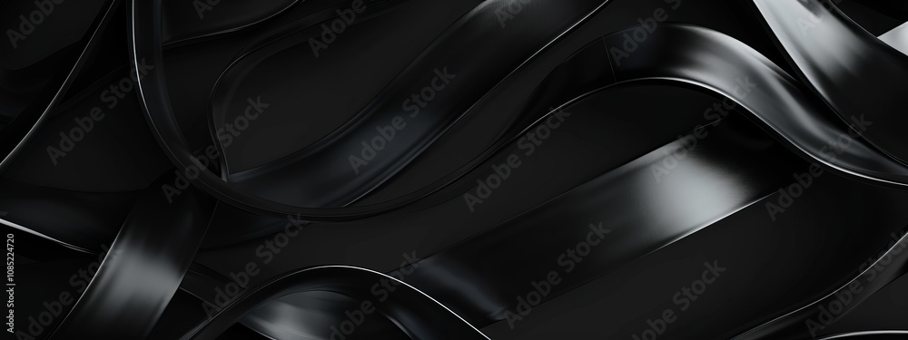 Fototapeta premium Black Background with Intersecting Curves and Lines, Banner Template with White Space for Text. Abstract Minimalist Wallpaper with Copy Space on Black Background. Modern Wallpaper.