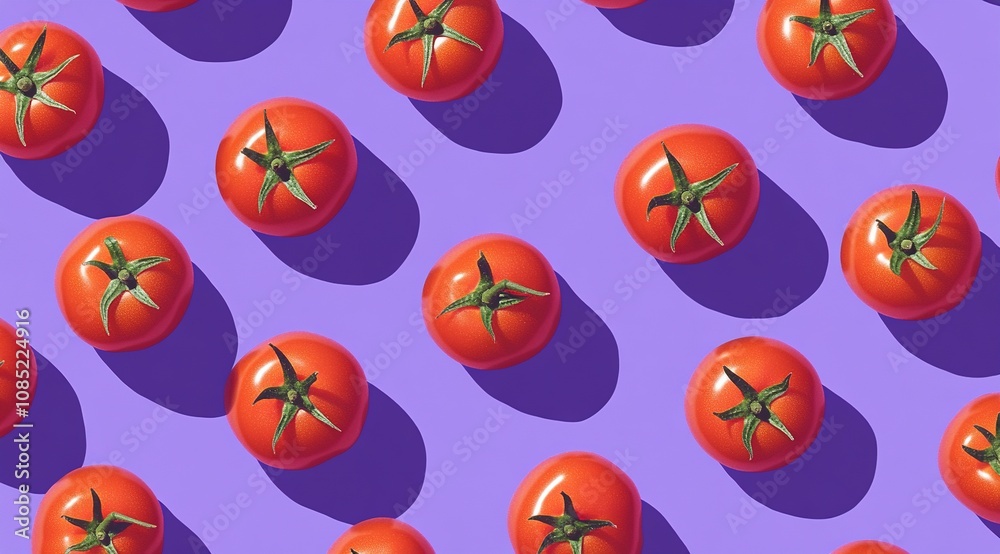 A pattern of tomatoes on a purple background. A pattern of tomatoes on a purple background.