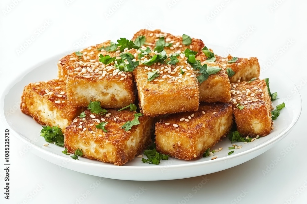 Sesame-crusted tofu, herbs, delicious dish. Sesame-crusted tofu, herbs, delicious dish.