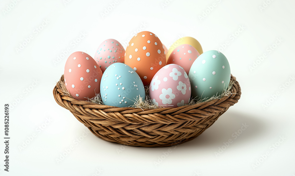 Naklejka premium Colorful Easter Eggs in a Woven Basket