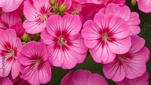 A bunch of pink flowers with white centers