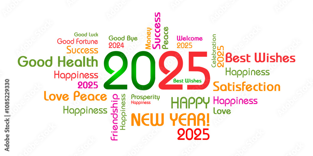 Happy New Year 2025 with best wishes celebration green typography background