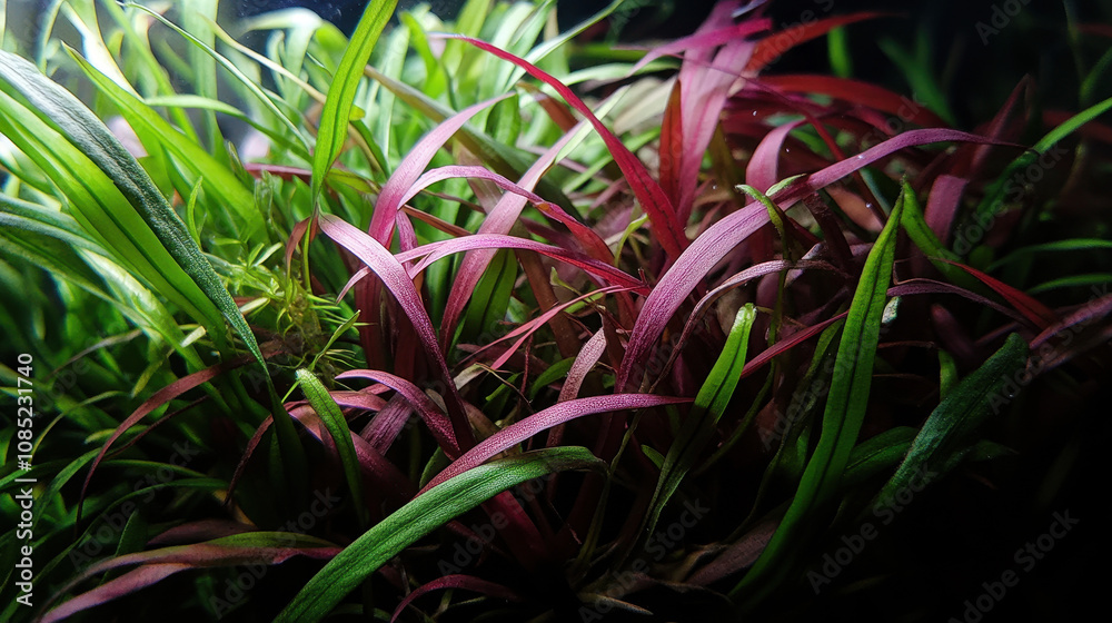 Fototapeta premium Vibrant Crimson and Green Aquatic Plants Underwater