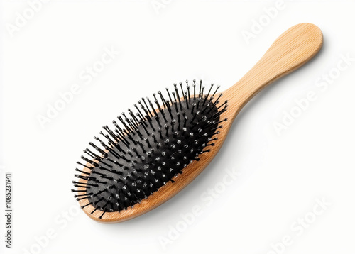 Wooden Hairbrush Isolated on White Background Isolated on White Background for Styling and Hair Care, Brushing Hair, Comb for hair