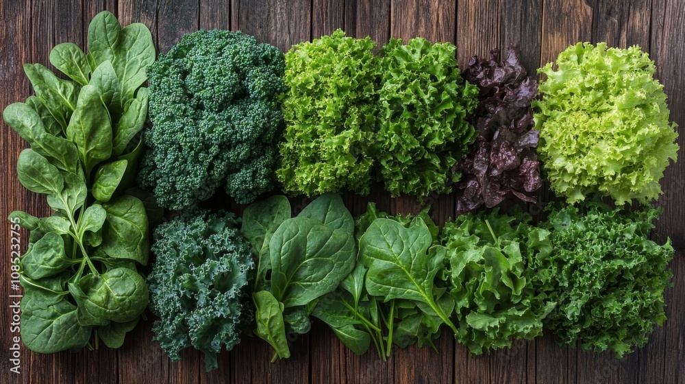 A variety of fresh leafy greens. A variety of fresh leafy greens.