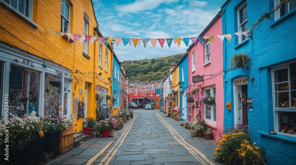 Obraz premium Colorful street with shops.