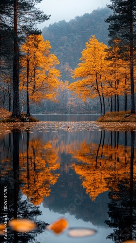 autumn scene with orange trees