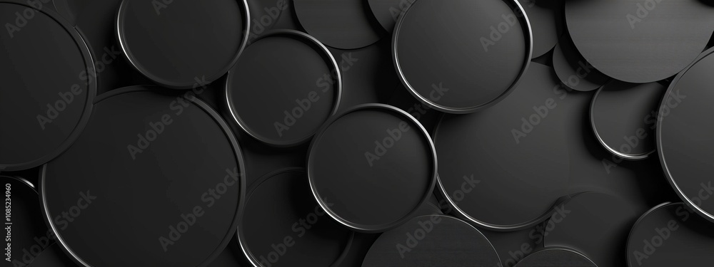 Black Background with Minimal Circular Shapes for Design, Banner Template. White Space in the Center for Text, Abstract Geometric Wallpaper with Copy Space for Modern and Clean Visuals.