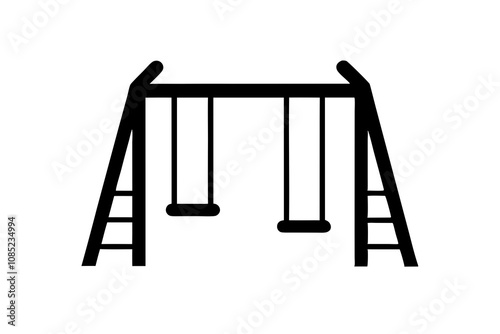 This simple vector icon represents a swing set and climbing frame, perfect for representing outdoor play 