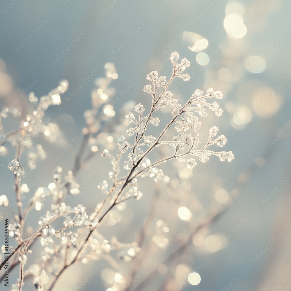 Serene Winter Glow - Minimalistic Snowflakes Background on Icy Gradient with Bokeh Lights Serene Winter Glow - Minimalistic Snowflakes Background on Icy Gradient with Bokeh Lights